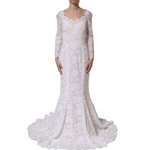 Dolce & Gabbana White Floral Lace Mermaid Long Gown Women's Dress